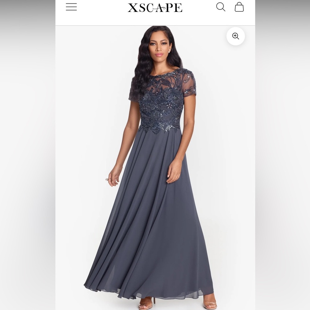 Xscape Charcoal Blue Lace Maxi Dress